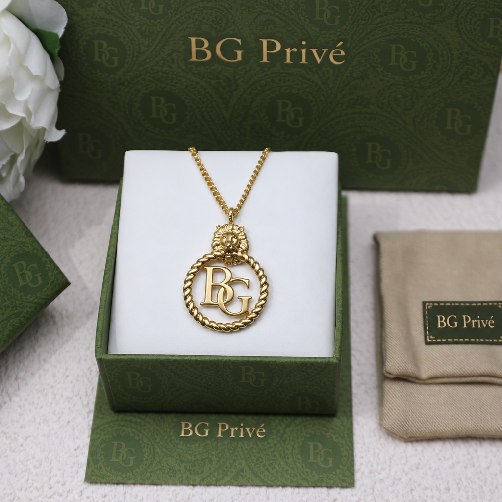 Lion Head Necklace with Double G