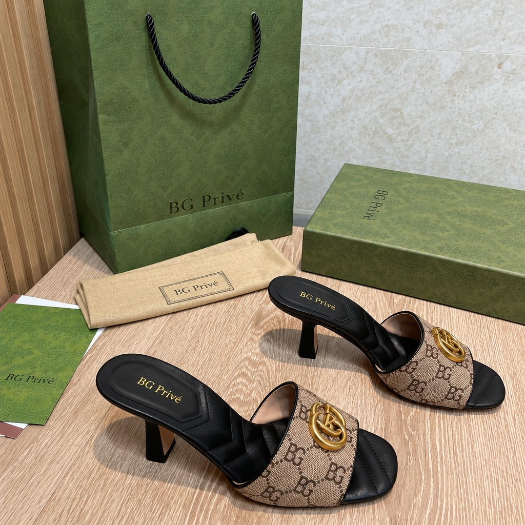 Double G Slides in Sand and Dark Brown Canvas