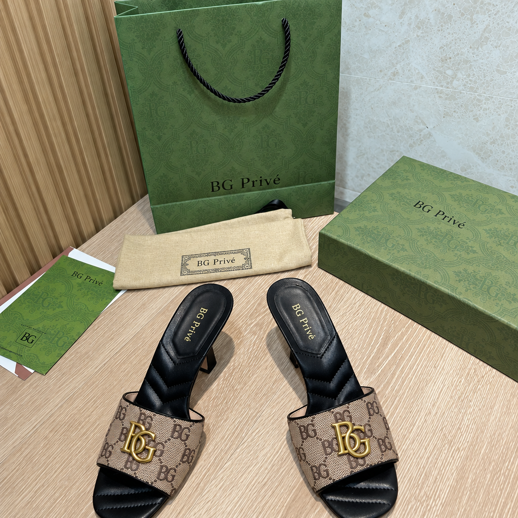 Double G Slides in Sand and Dark Brown Canvas