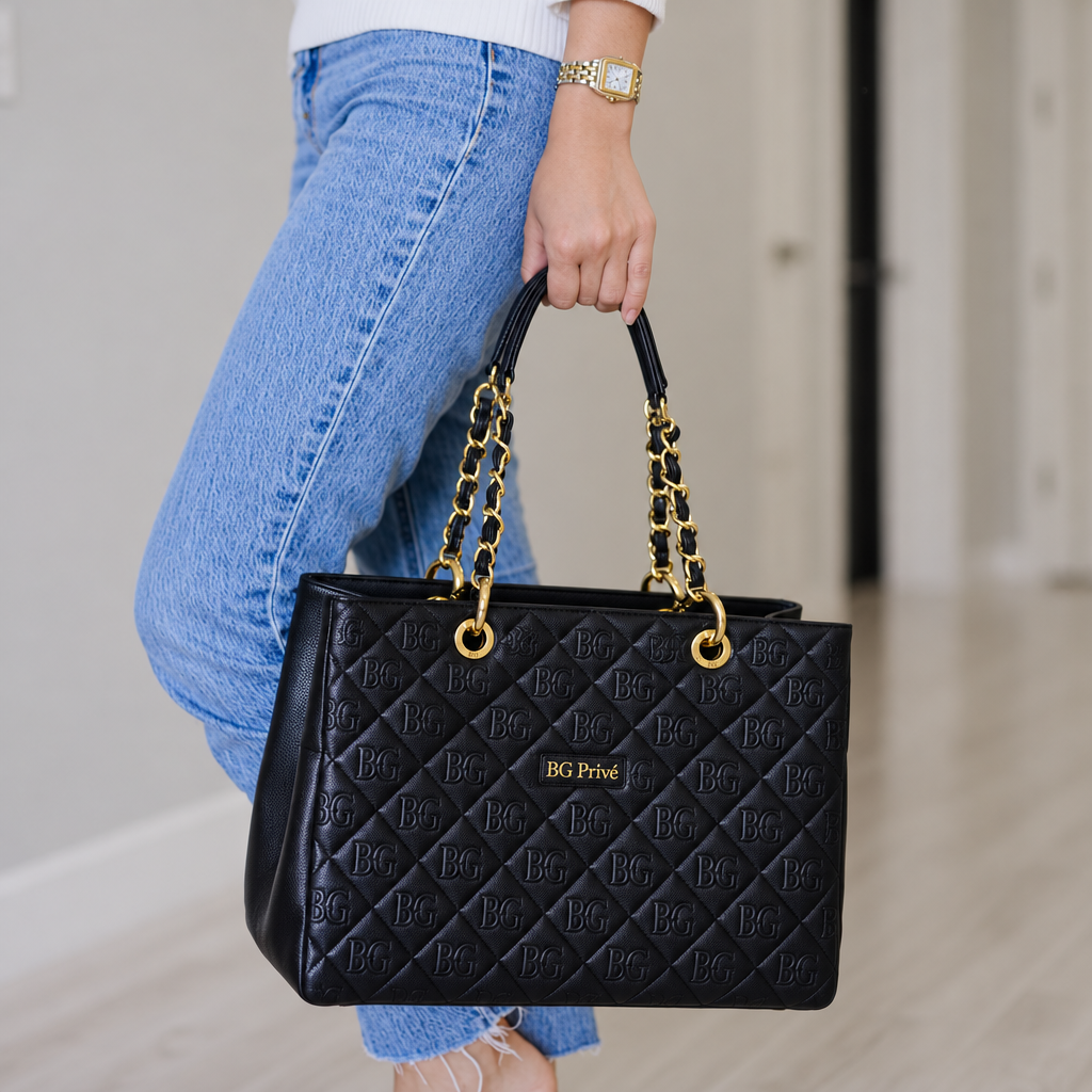 GST Grand Shopping Tote in Black Caviar Leather with Gold Hardware