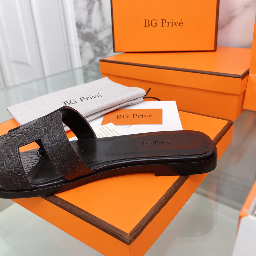Oran Sandals in Bicolor Calfskin, Dark Brown, Size 37
