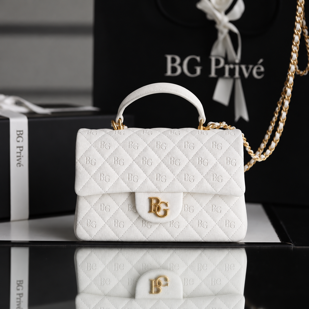 Mini Top Handle Bag in White Grained Calfskin