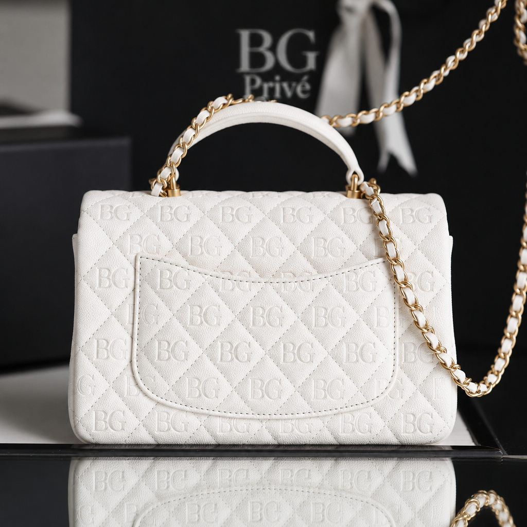 Mini Top Handle Bag in White Grained Calfskin