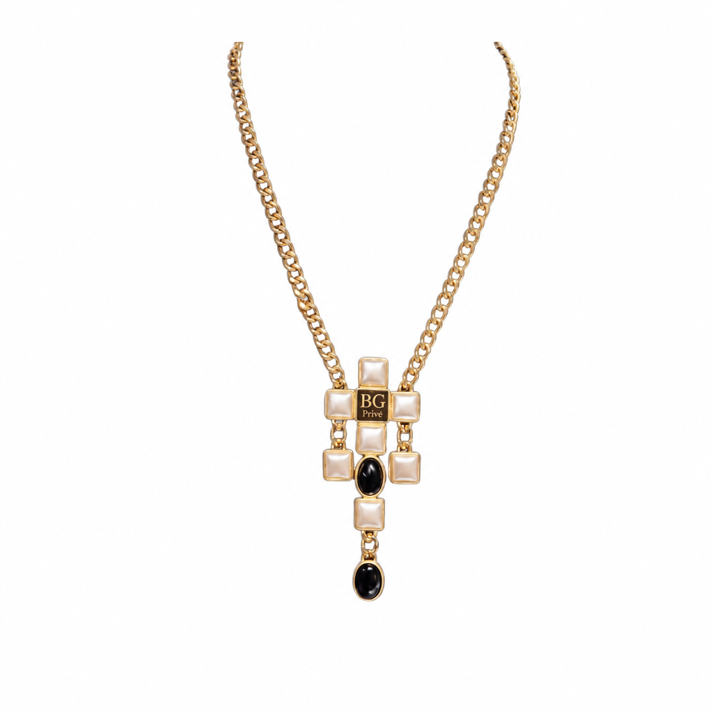 Gold-Tone Geometric Cabochon Drop Pendant Necklace
