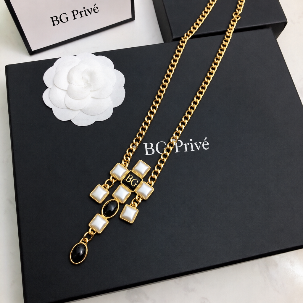 Gold-Tone Geometric Cabochon Drop Pendant Necklace