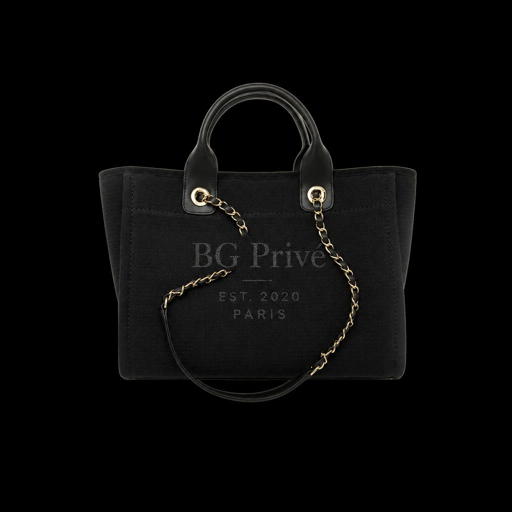 Deauville Tote in Black Canvas with Gold-Tone Metal