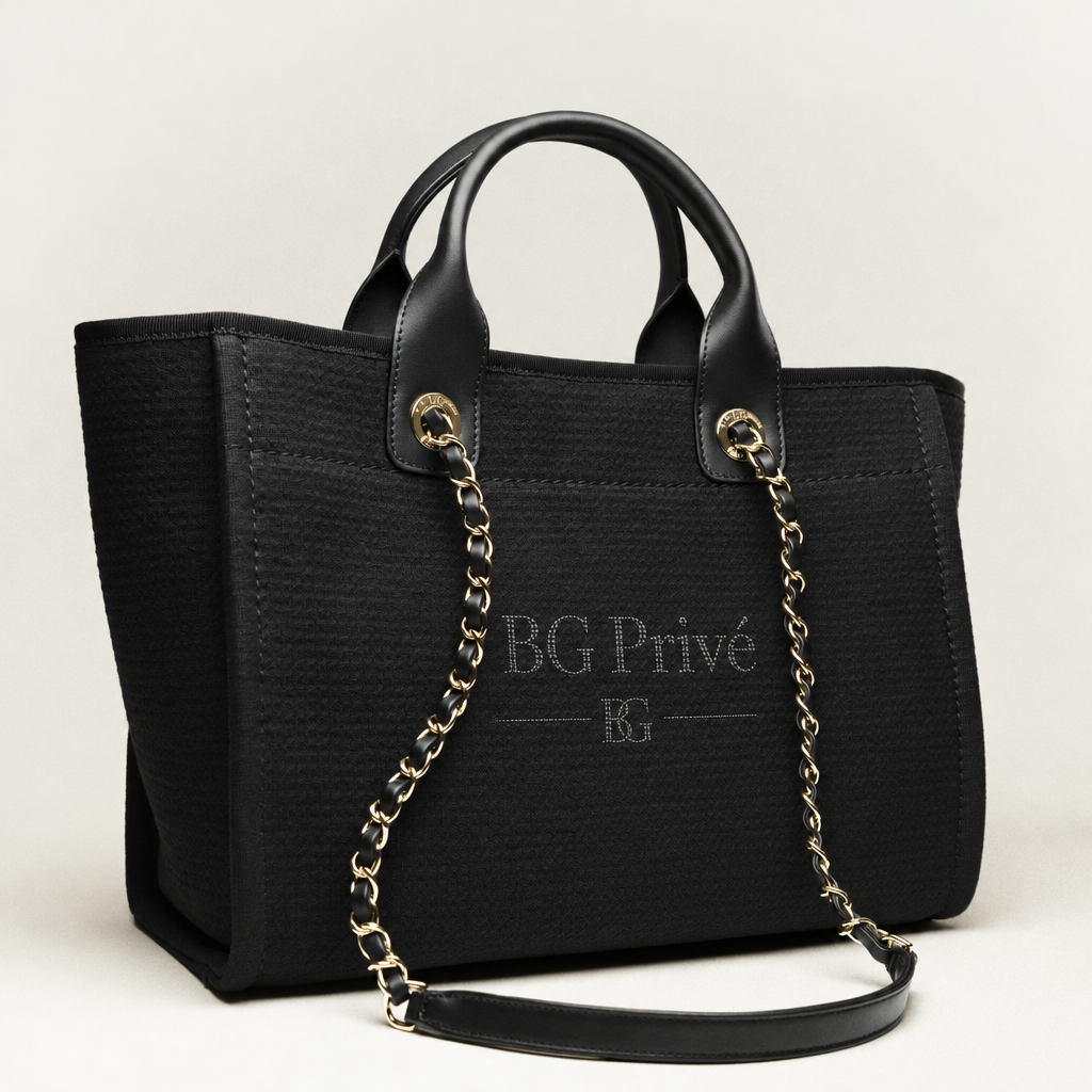 Deauville Tote in Black Canvas with Gold-Tone Metal
