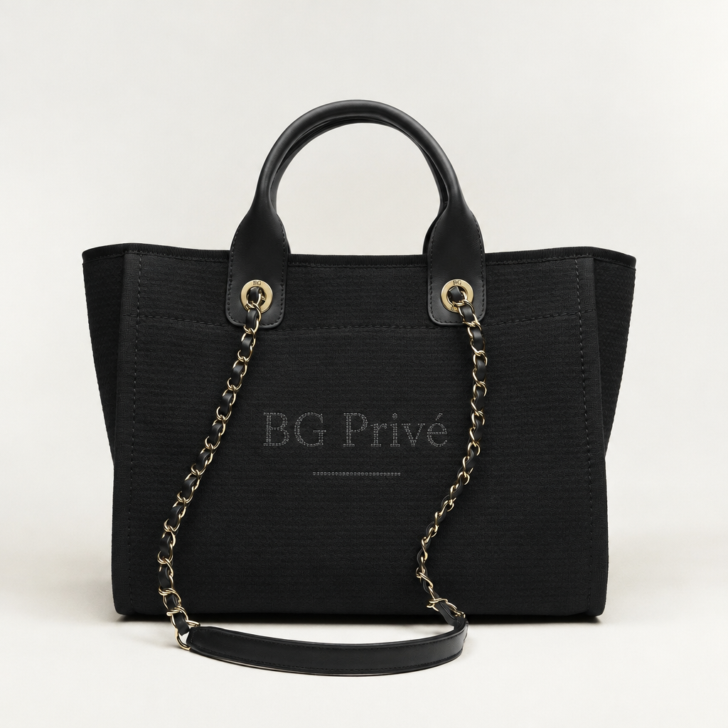 Deauville Tote in Black Canvas with Gold-Tone Metal