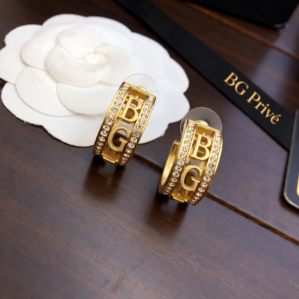 Gold-Tone Crystal Openwork Letter Hoop Earrings