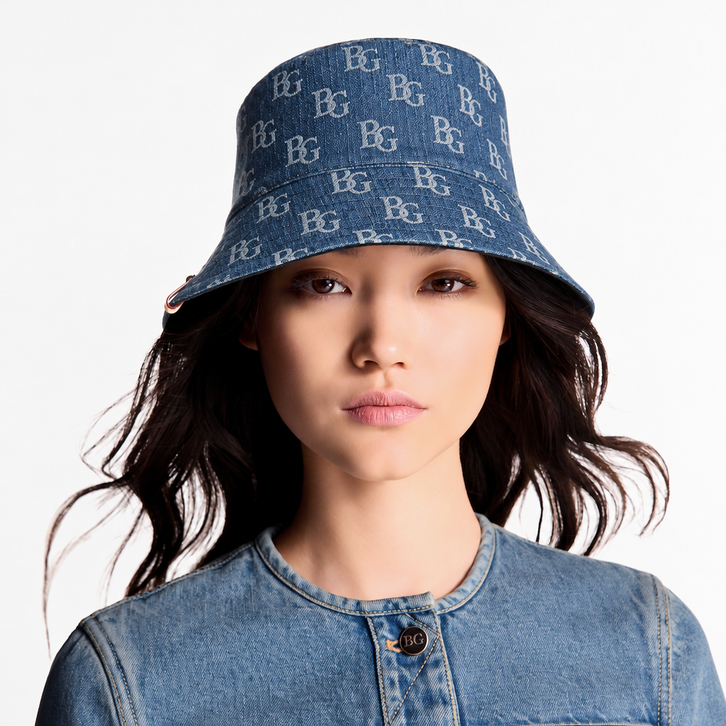 Bucket Hat in Blue Reversible Monogram Denim