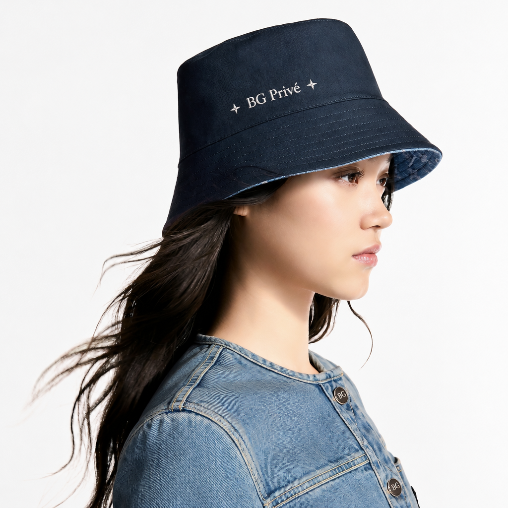 Bucket Hat in Blue Reversible Monogram Denim
