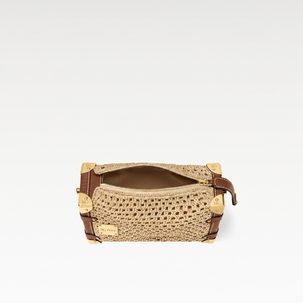 Side Trunk MM Raffia Bag in Natural/Brown
