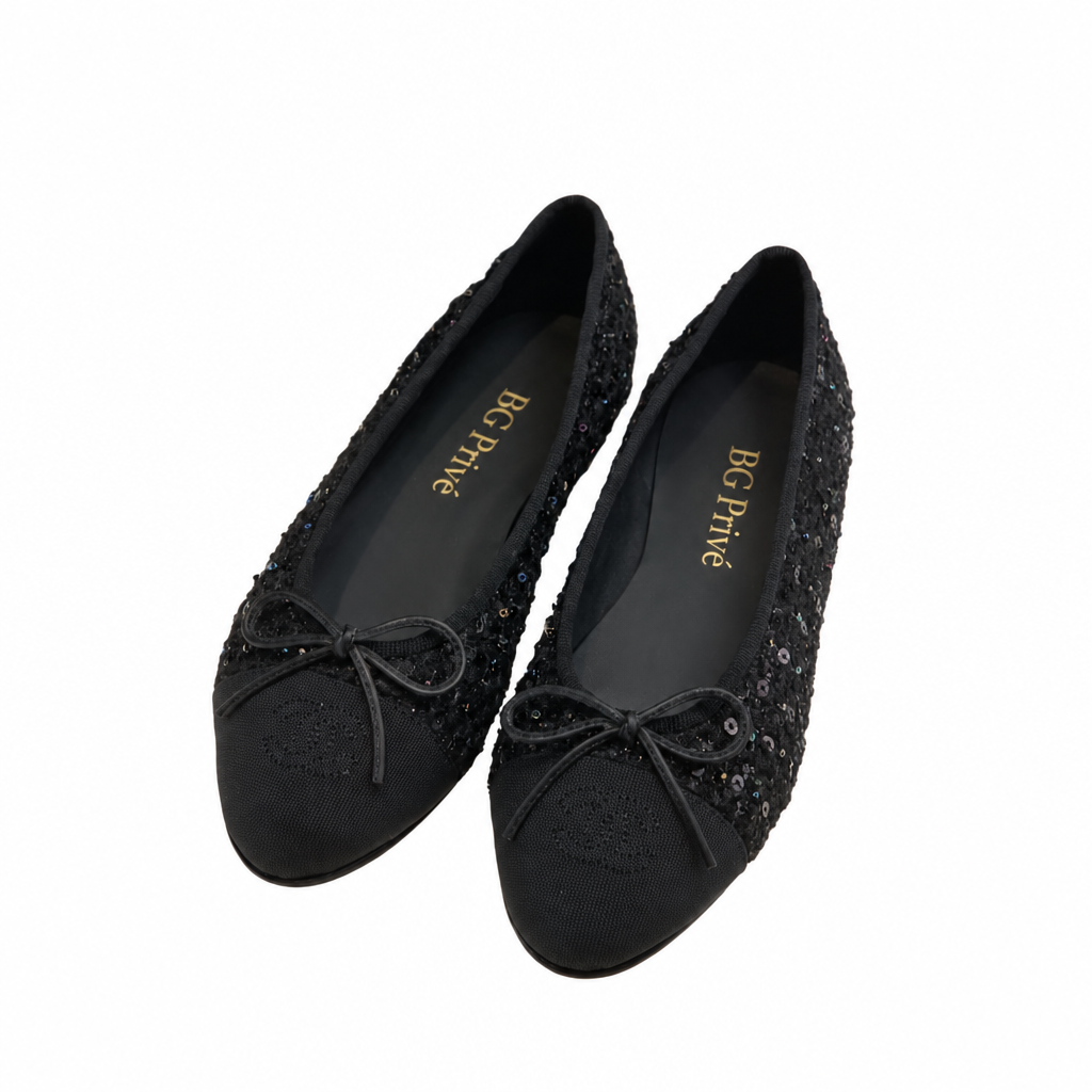 Glitter Grosgrain Cap Toe Ballerina Flats