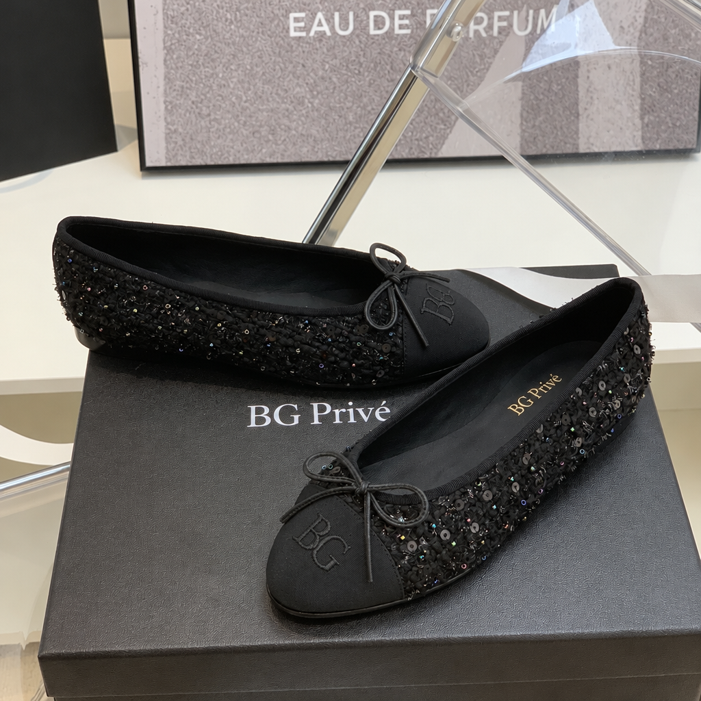 Glitter Grosgrain Cap Toe Ballerina Flats