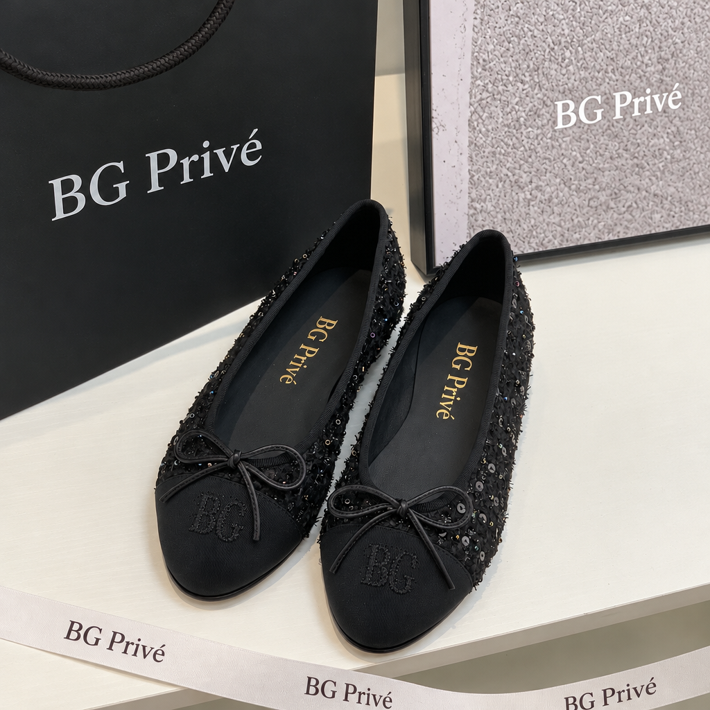 Glitter Grosgrain Cap Toe Ballerina Flats