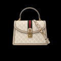 Ophidia Small Top Handle Bag in Beige and White