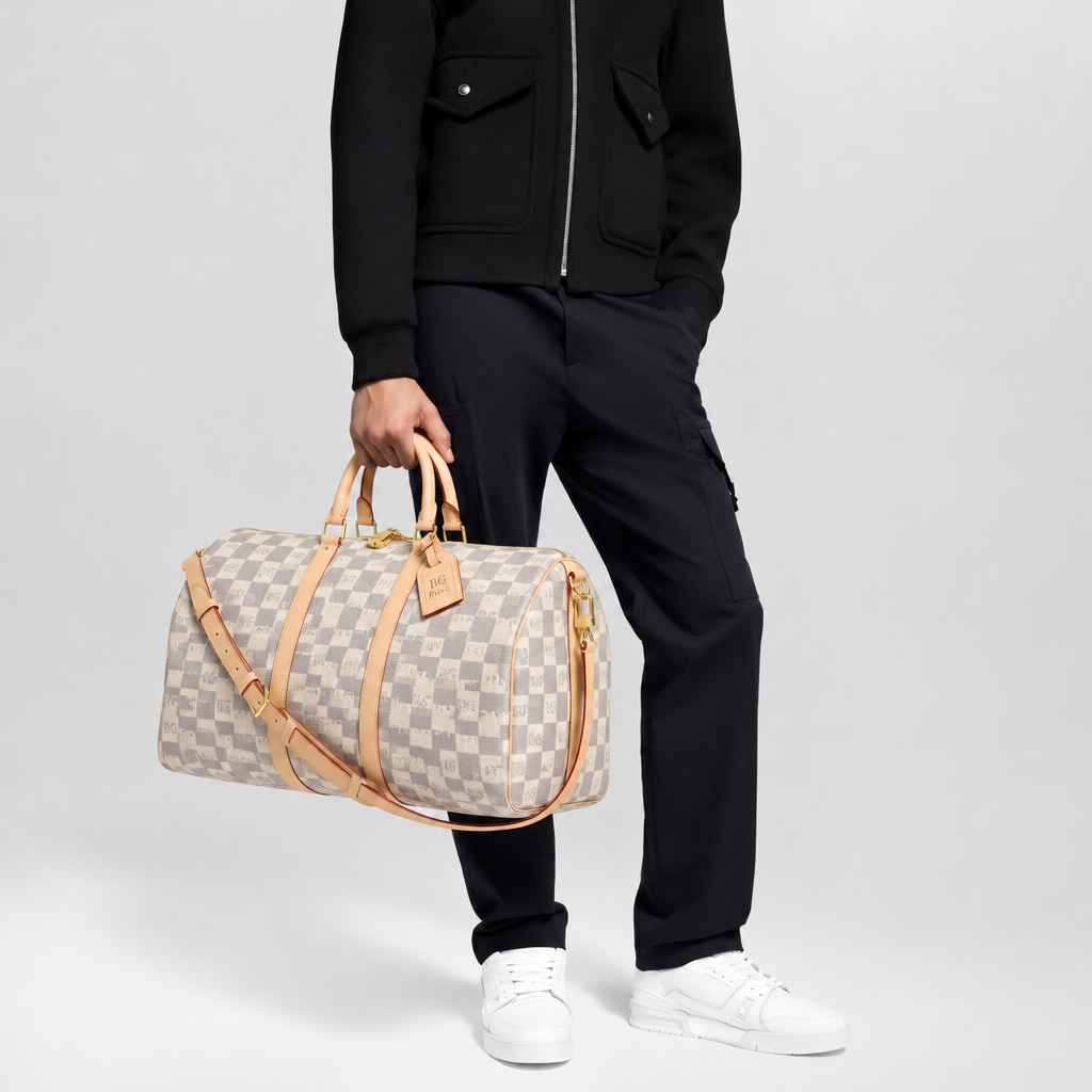 Keepall 55 Bandoulière in Damier Azur Canvas