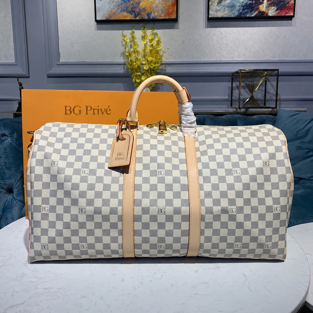 Keepall 55 Bandoulière in Damier Azur Canvas