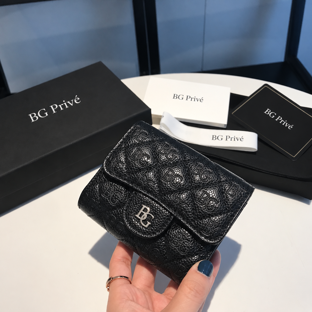 Classic Small Flap Wallet Black Quilted Leather AP0231