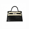 Mini Kelly 20 II Sellier Bag in Black Crocodilian-Scale Leather