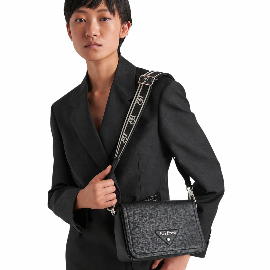 Flou Black Leather Shoulder Bag 1BD314