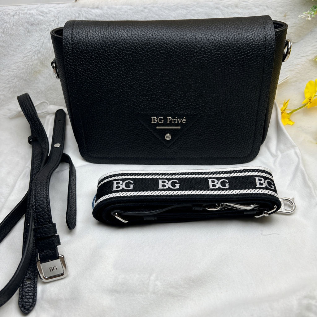 Flou Black Leather Shoulder Bag 1BD314