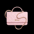 Wallet on Chain with Pearl Top Handle in Light Pink Lambskin