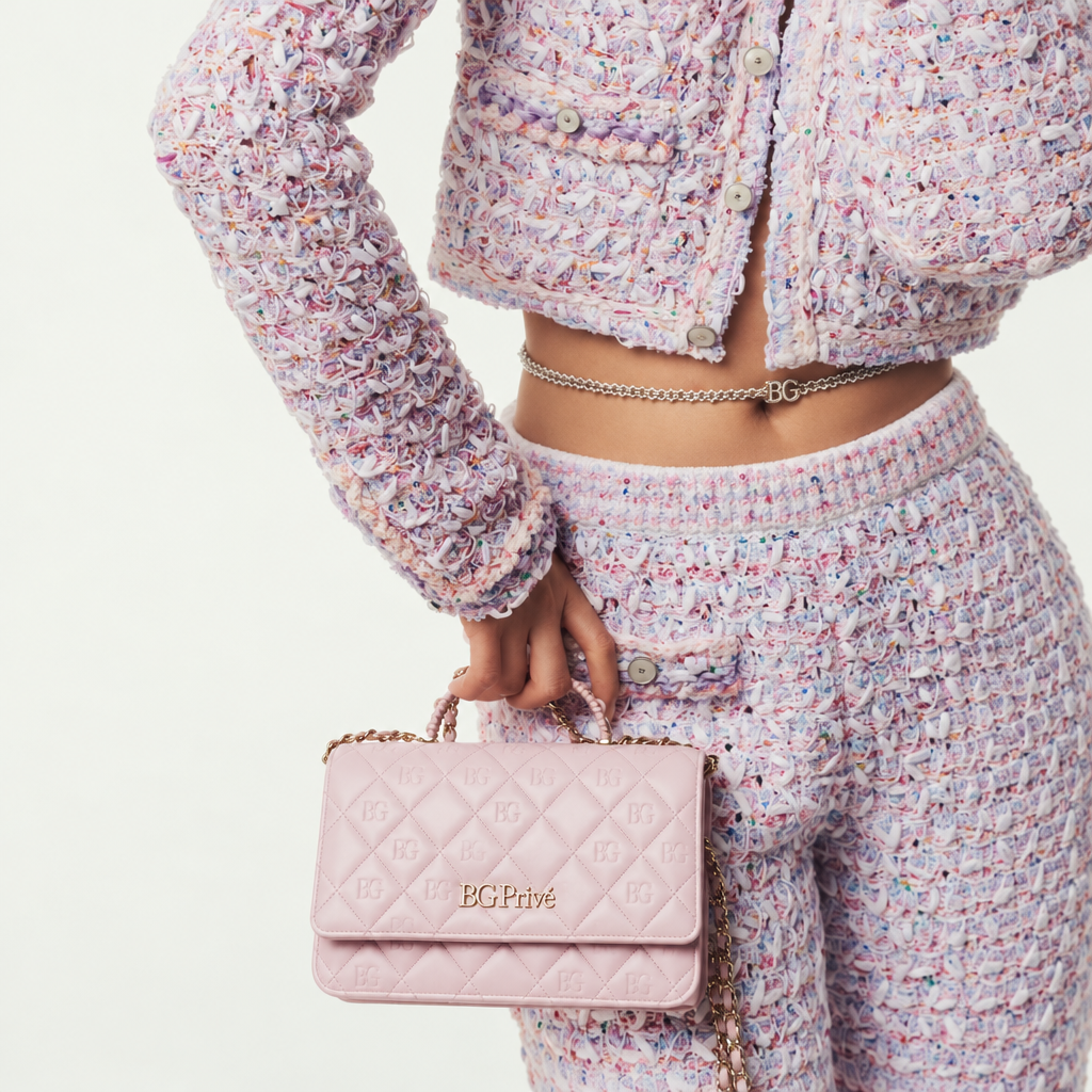 Wallet on Chain with Pearl Top Handle in Light Pink Lambskin