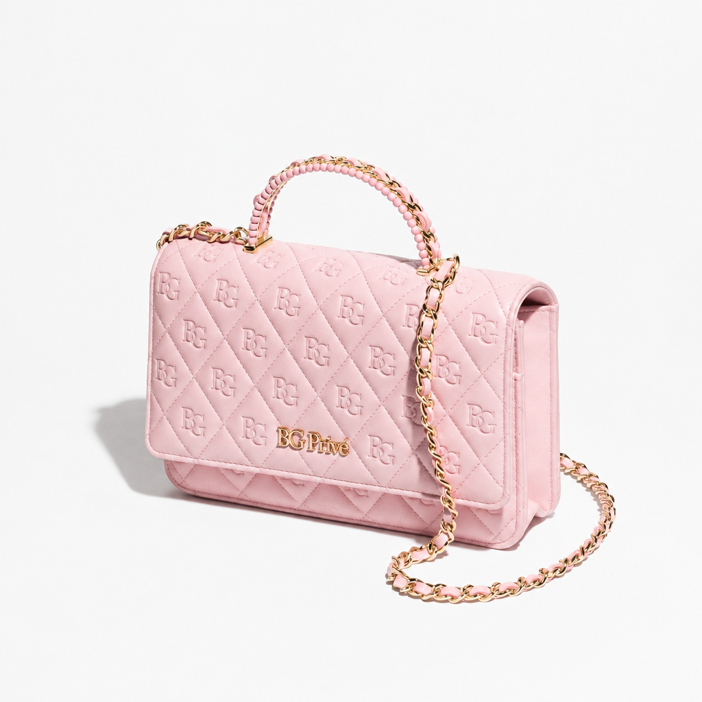 Wallet on Chain with Pearl Top Handle in Light Pink Lambskin