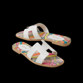 Oran Sandal in White Leather with Multicolor Printed Insole