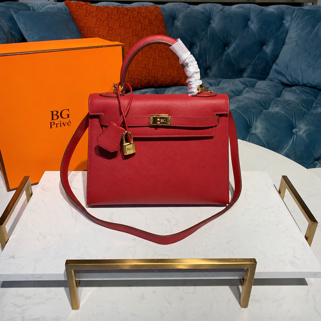 Kelly 25 Sellier Red Handbag with Gold-Tone Hardware