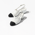 Cap Toe Pumps White &amp; Black Interlocking Slingbacks