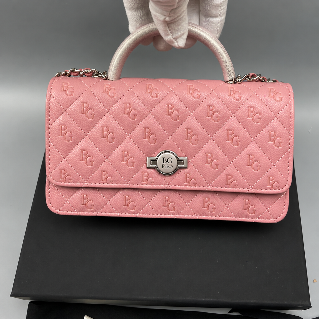 Enamel Metal Pink Top Handle Wallet on Chain