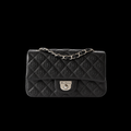 Small Classic Handbag in Black Grained Calfskin with Silver Hardware