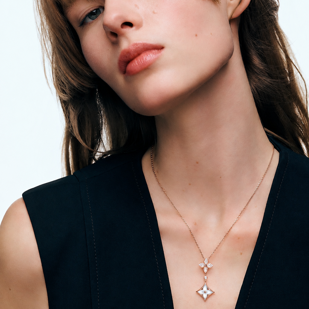 Color Blossom M Star Pendant Necklace in Pink Gold