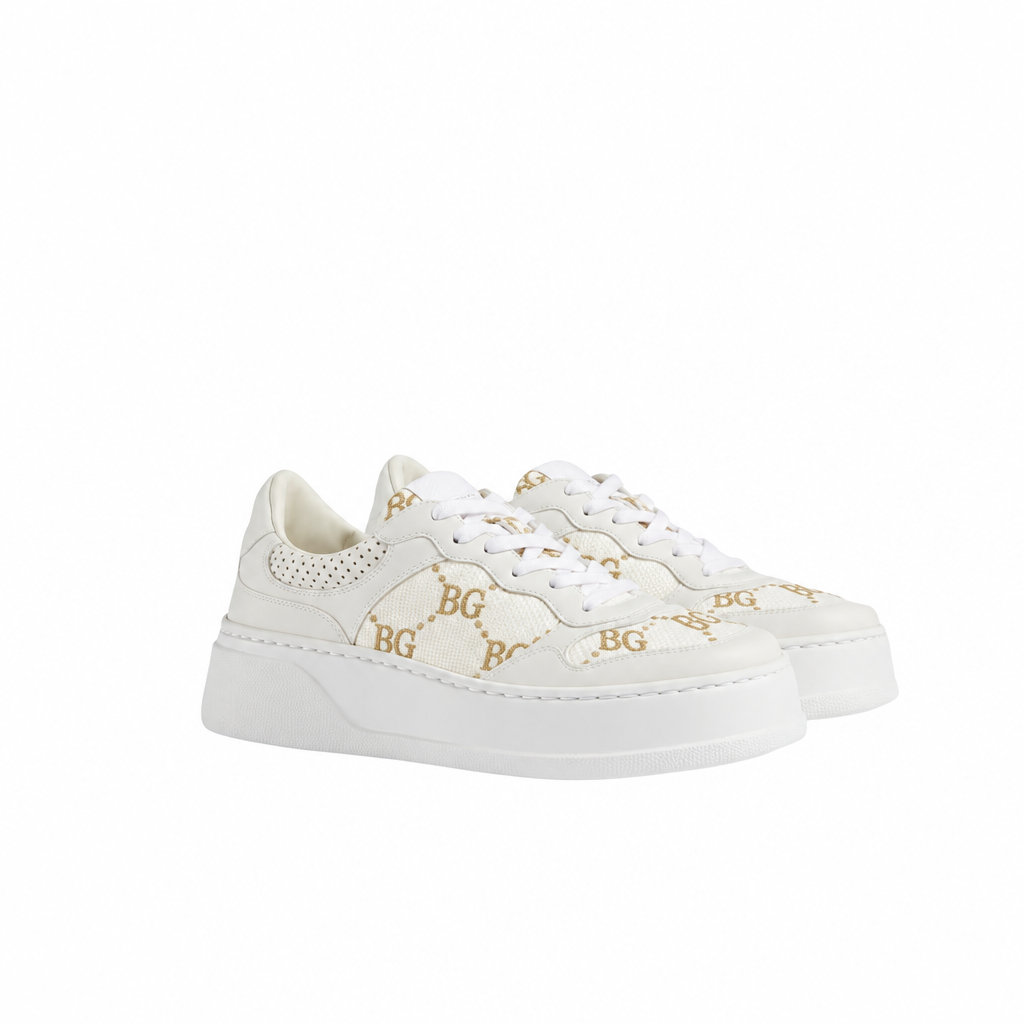 Platform White and Gold Lamé Low-Top Platform Sneakers