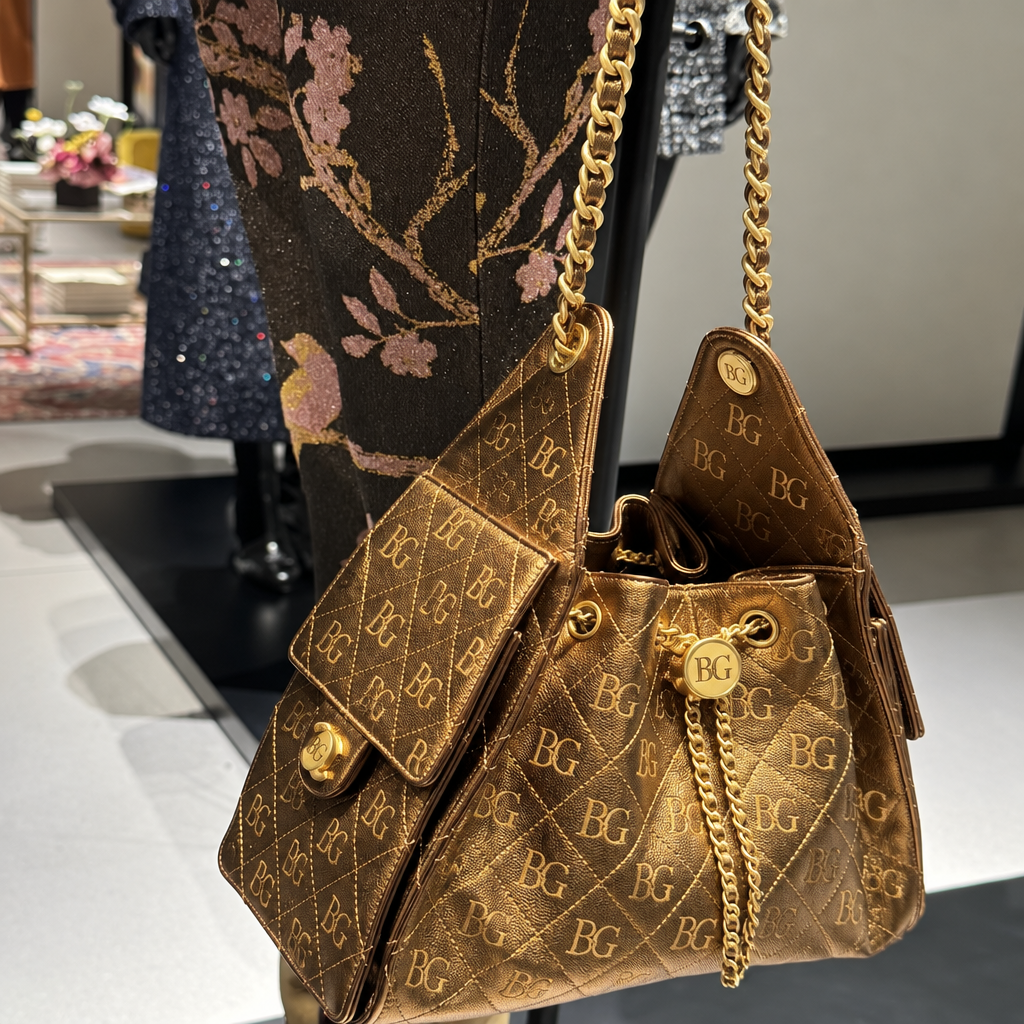 25 Bag Small Handbag in Dark Golden Metallic Calfskin