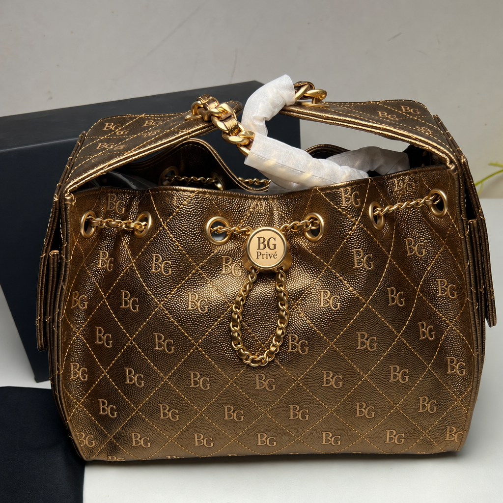 25 Bag Small Handbag in Dark Golden Metallic Calfskin