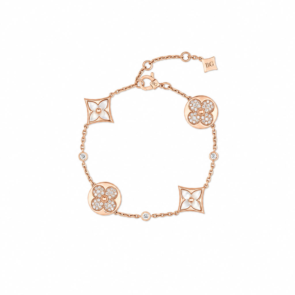 Color Blossom BB Star and Sun Multi-Motif Bracelet, Pink Gold, White Mother-of-Pearl and Diamonds
