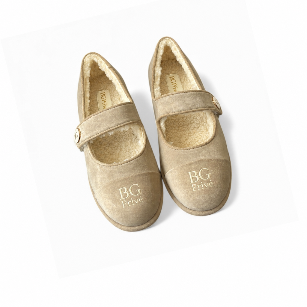 Shearling Mary Janes in Beige Suede