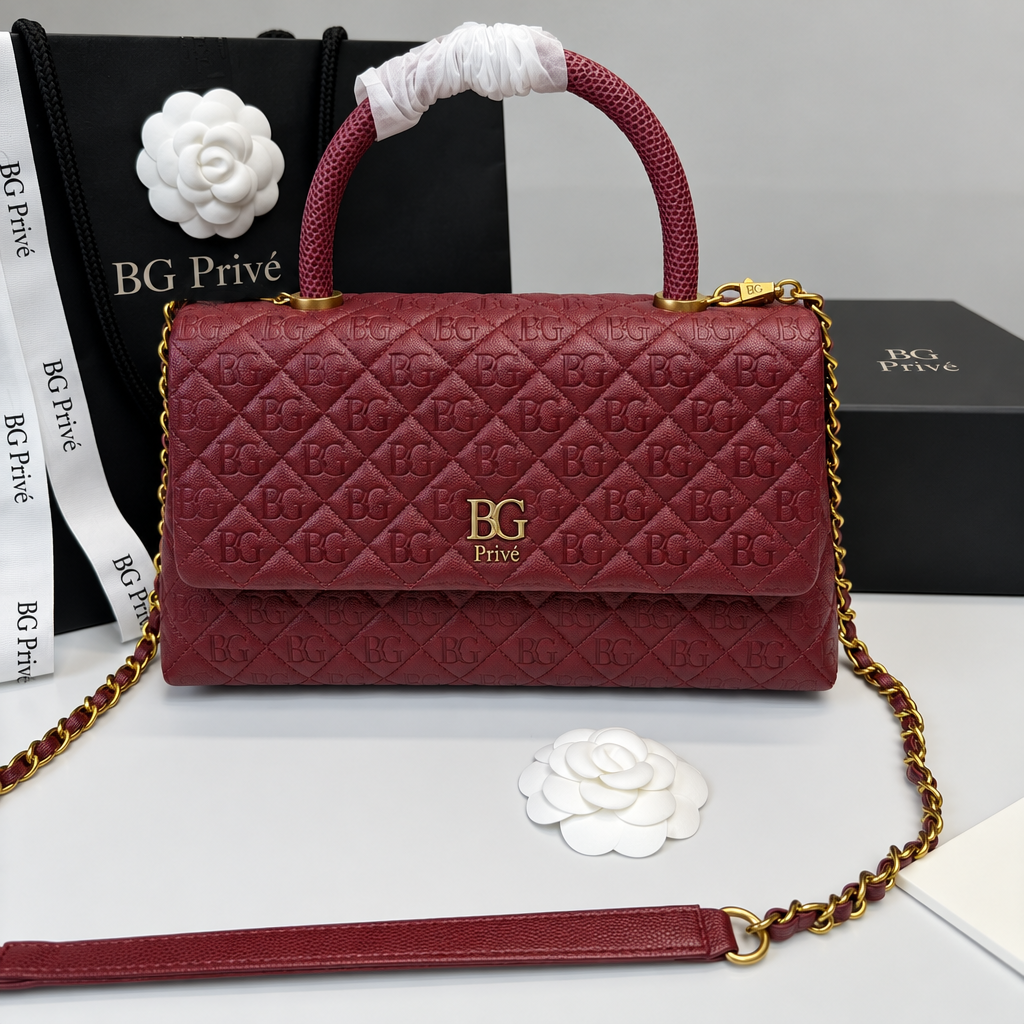 Coco Handle Large Flap Bag A92991 in Burgundy