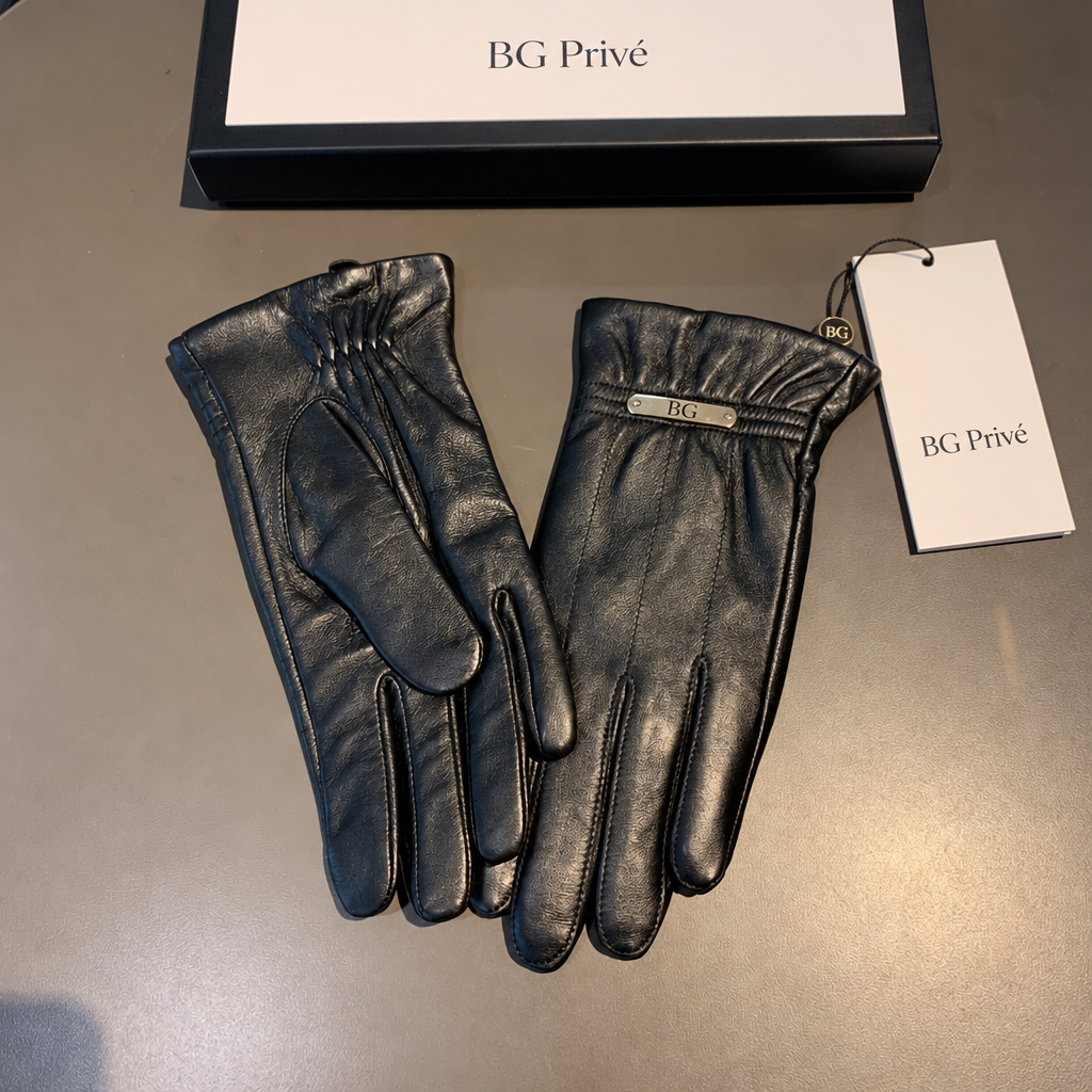 Black Leather Logo Gloves