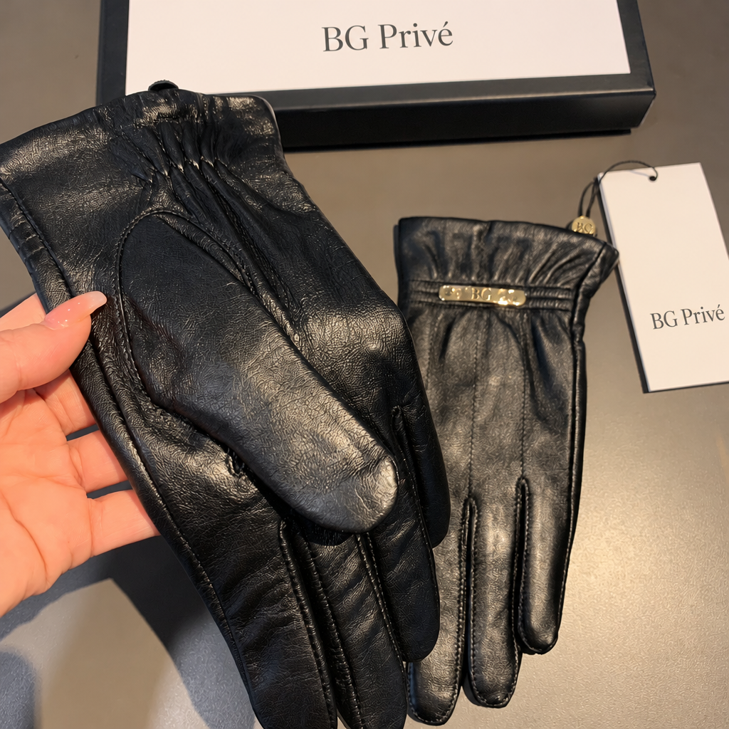 Black Leather Logo Gloves