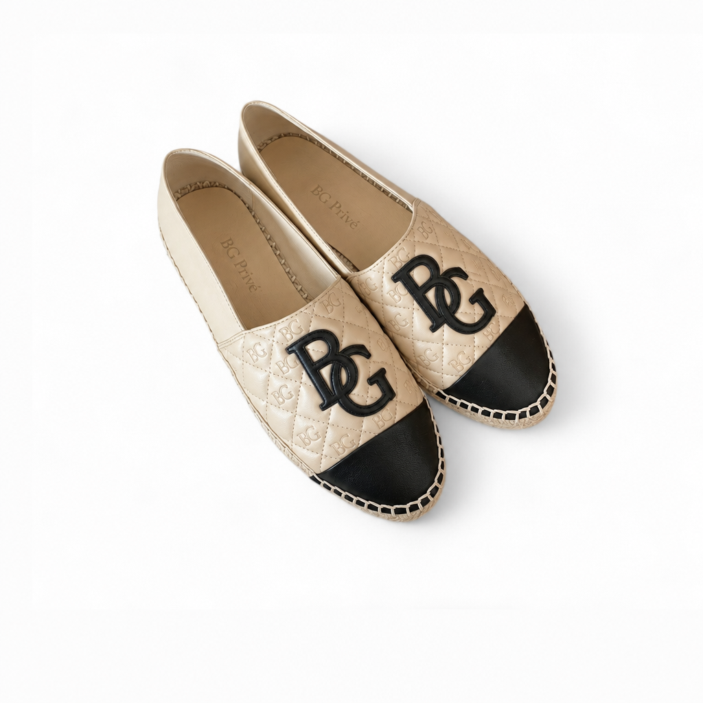 Quilted Cap-Toe Espadrilles in Beige and Black, EU 40