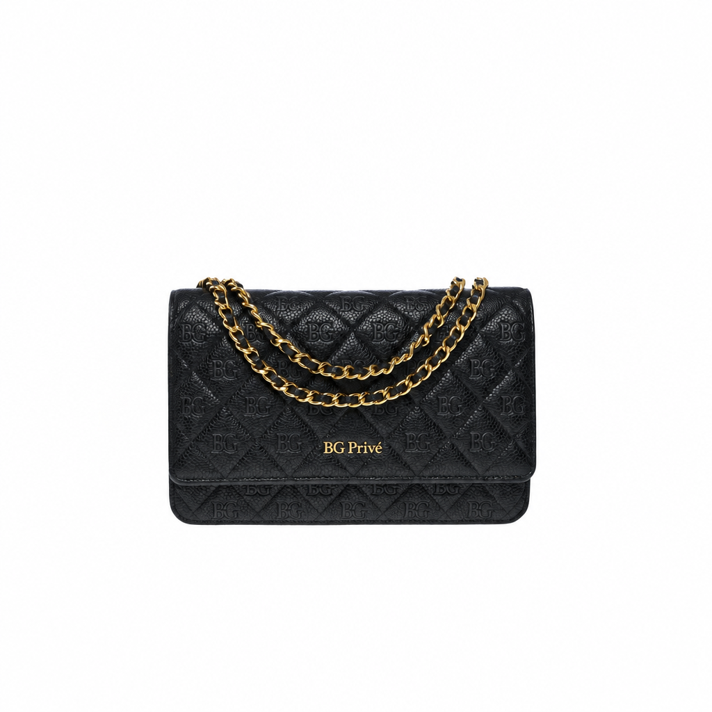 Classic Wallet on Chain Black Quilted Gold-Tone Hardware