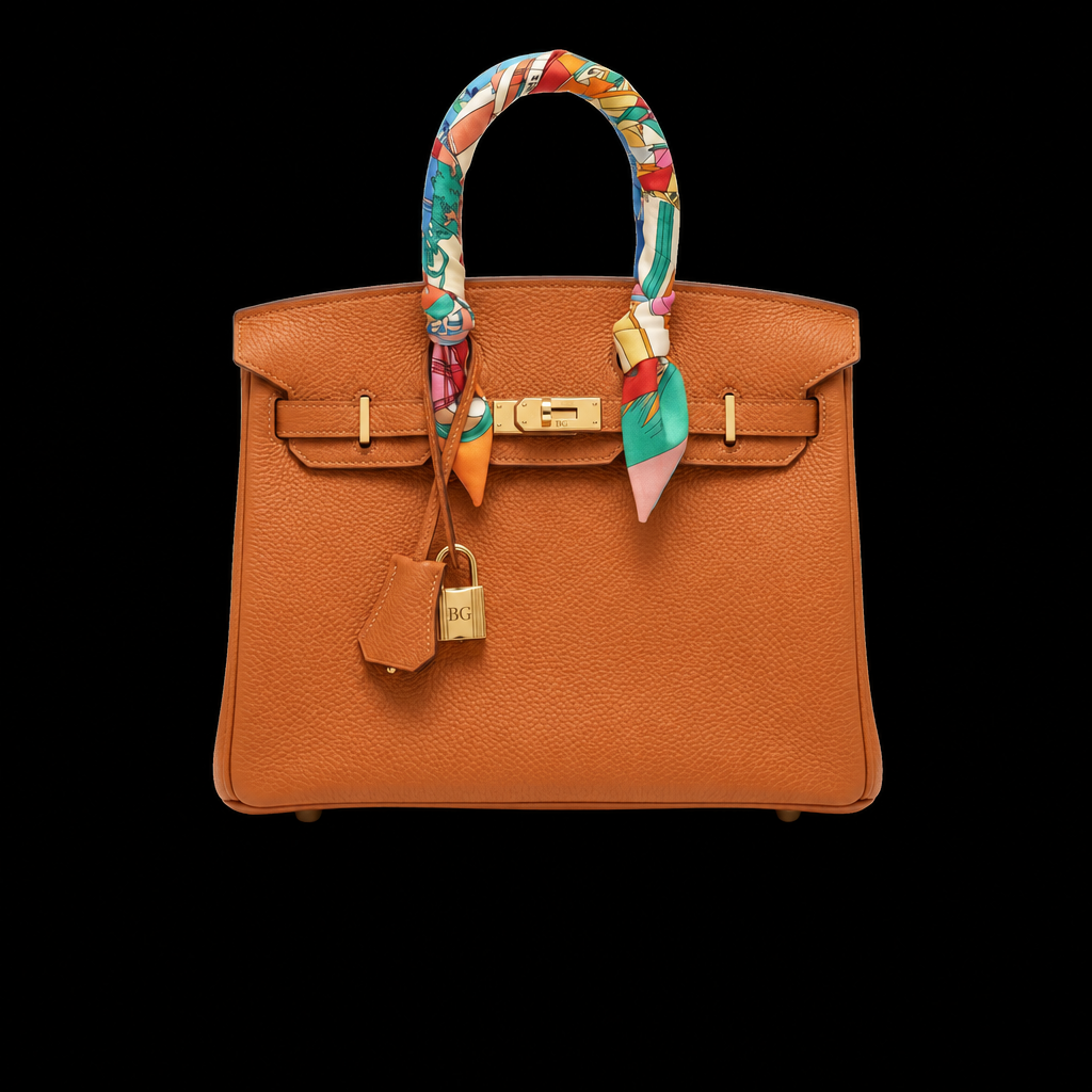 Birkin 30 Orange Grained Leather Handbag with Gold-Tone Hardware
