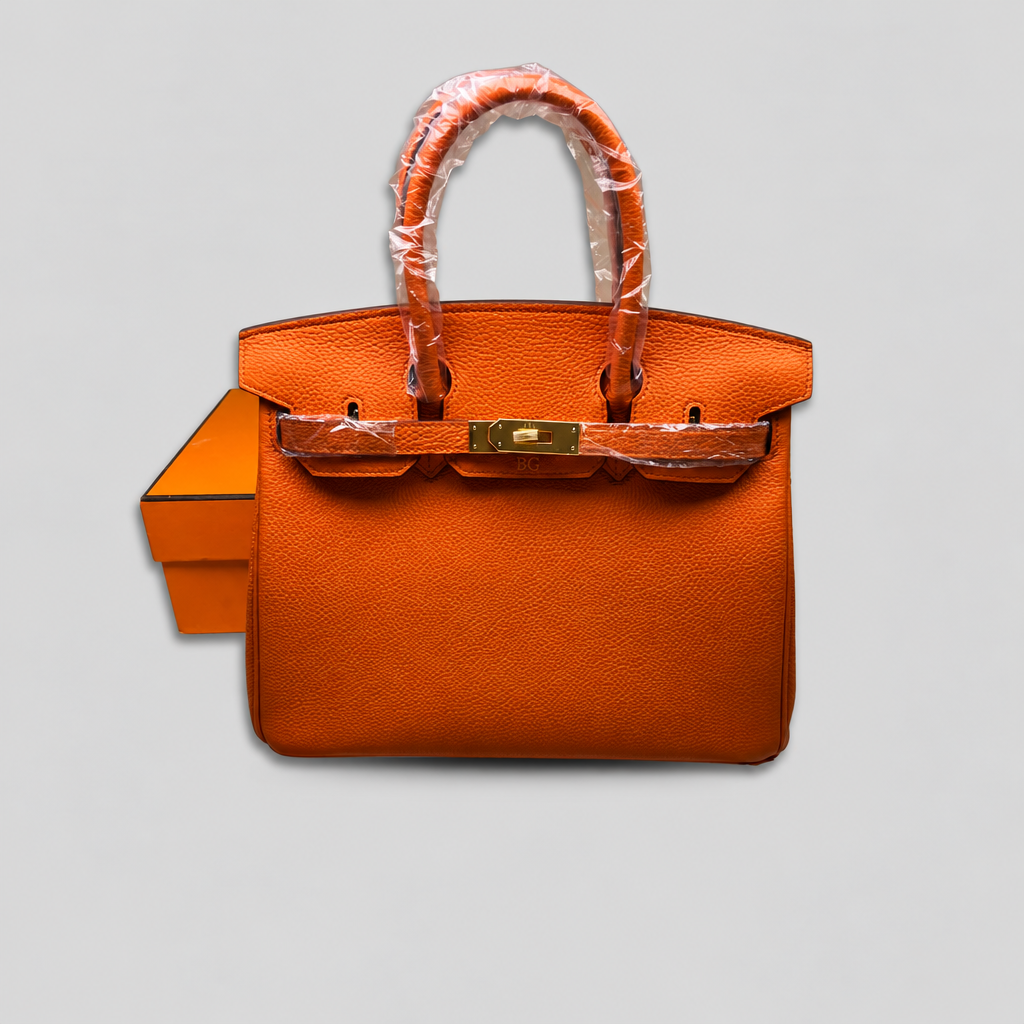 Birkin 30 Orange Grained Leather Handbag with Gold-Tone Hardware