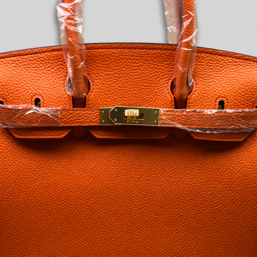 Birkin 30 Orange Grained Leather Handbag with Gold-Tone Hardware