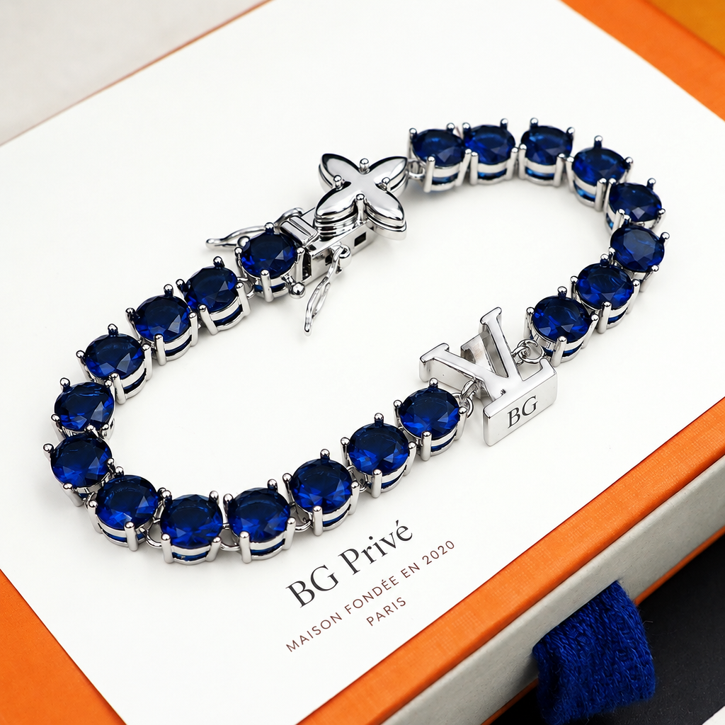 Blue Tennis Bracelet with -Style Charm