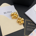 Camellia Flower Stud Earrings in Gold-Tone Metal